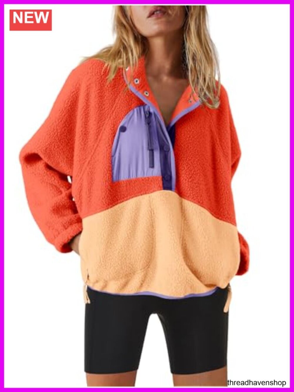 Fleece Pullover Sherpa Jacket Button Down Fuzzy Sweatshirt Warm Outwear with